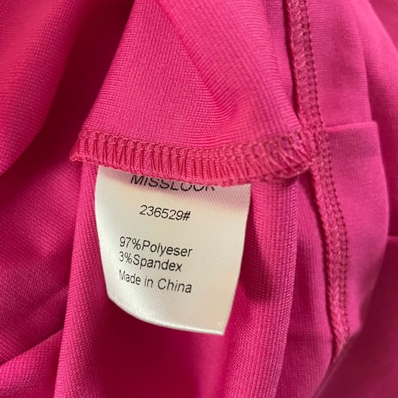 Misslook Pink Midi Dress Size knit spandex bell floral beaded sleeves size 14 - Picture 12 of 16